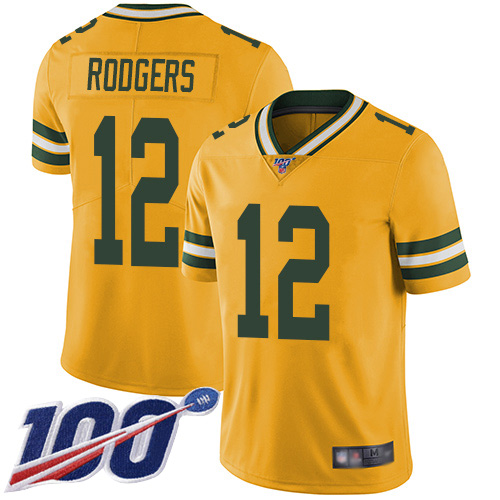 Green Bay Packers Limited Gold Men #12 Rodgers Aaron Jersey Nike NFL 100th Season Rush Vapor Untouchable
